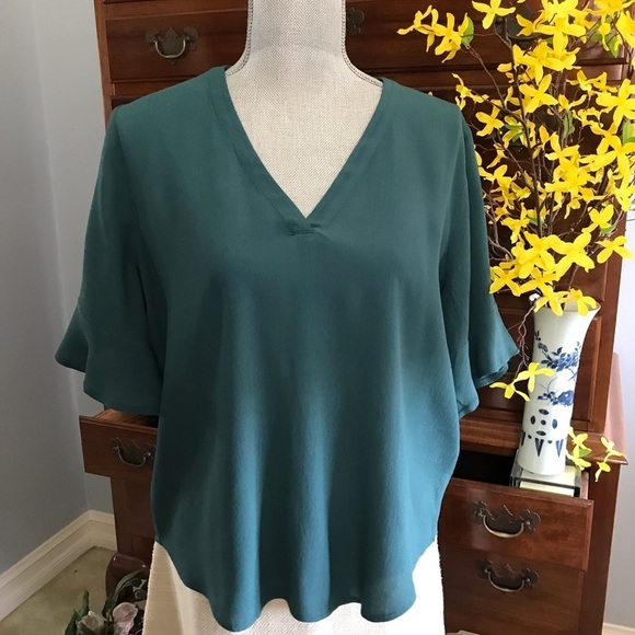 Chelsea28 Ruffle Sleeve V-Neck Top Teal Size Medium - Picture 3 of 12